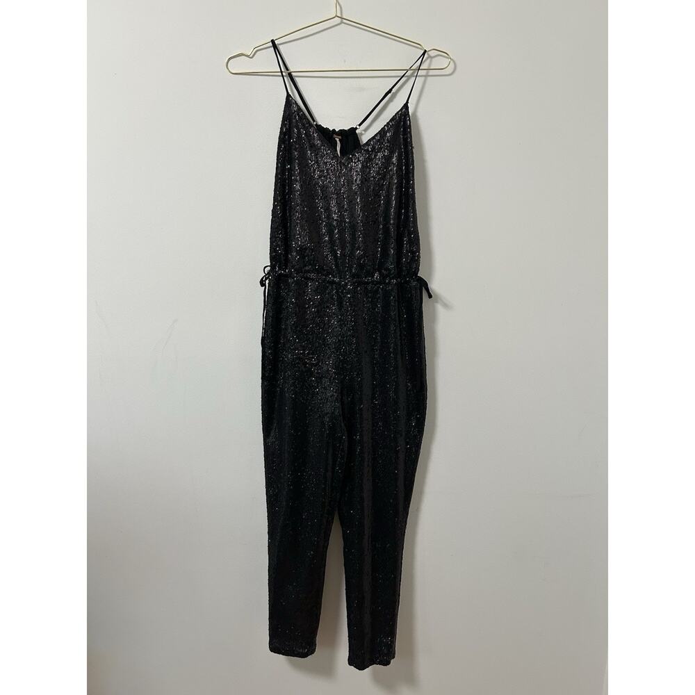 Free People Black Sequined‎ Romper Jumpsuit Lined Women's Size XS Holiday Glam